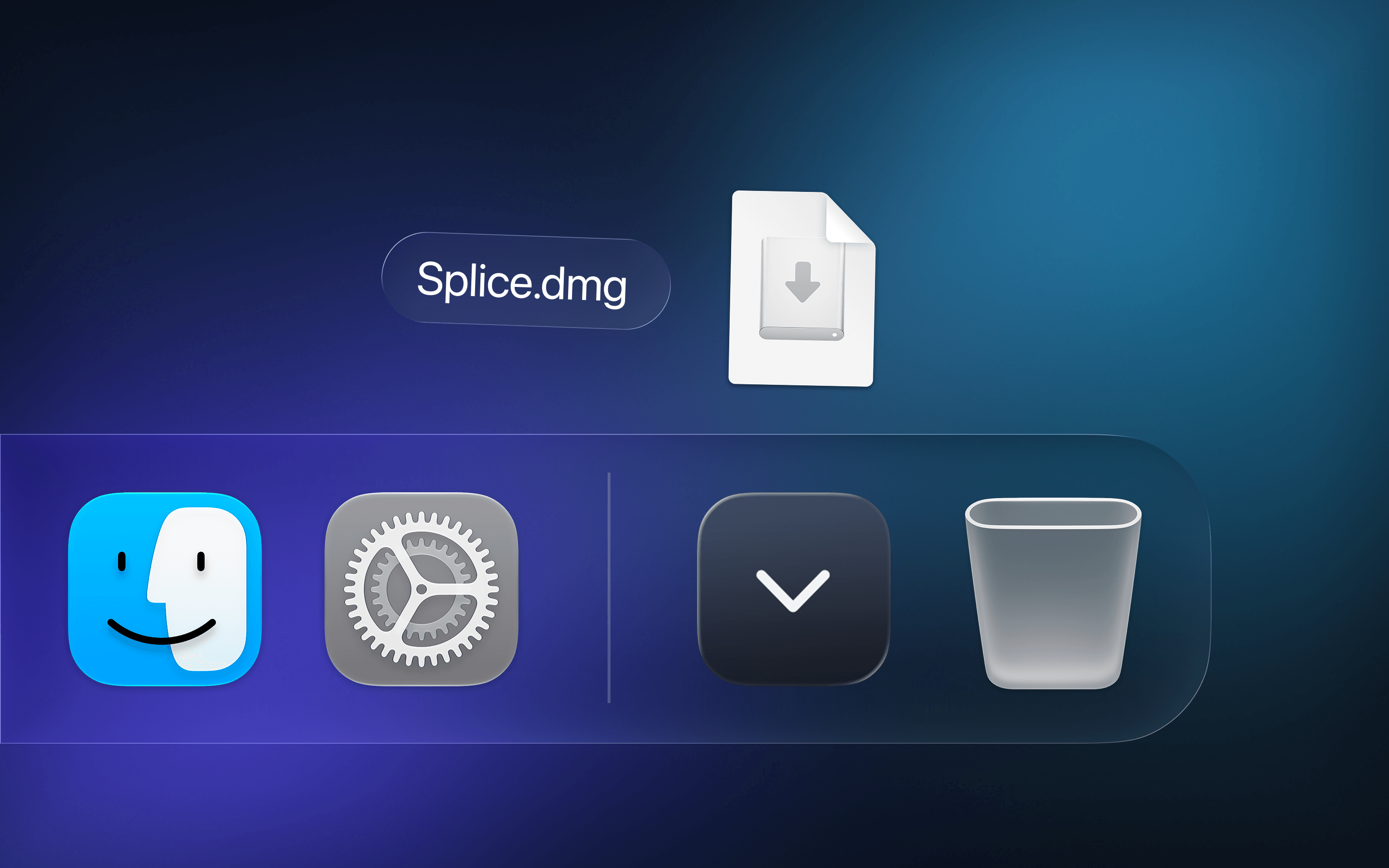 The Splice disk image above the Dock, labelled Splice.dmg